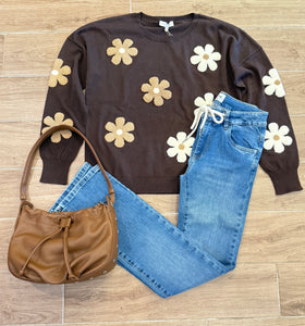 J Society - Two Tone Floral Crew - Chocolate