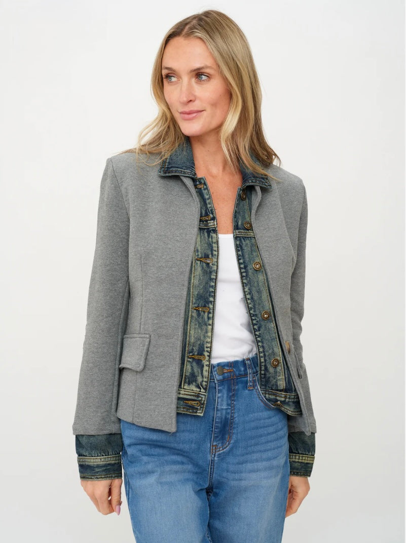 Six Fifty - Clarissa Mixed Media Jacket - Charcoal – CAMI