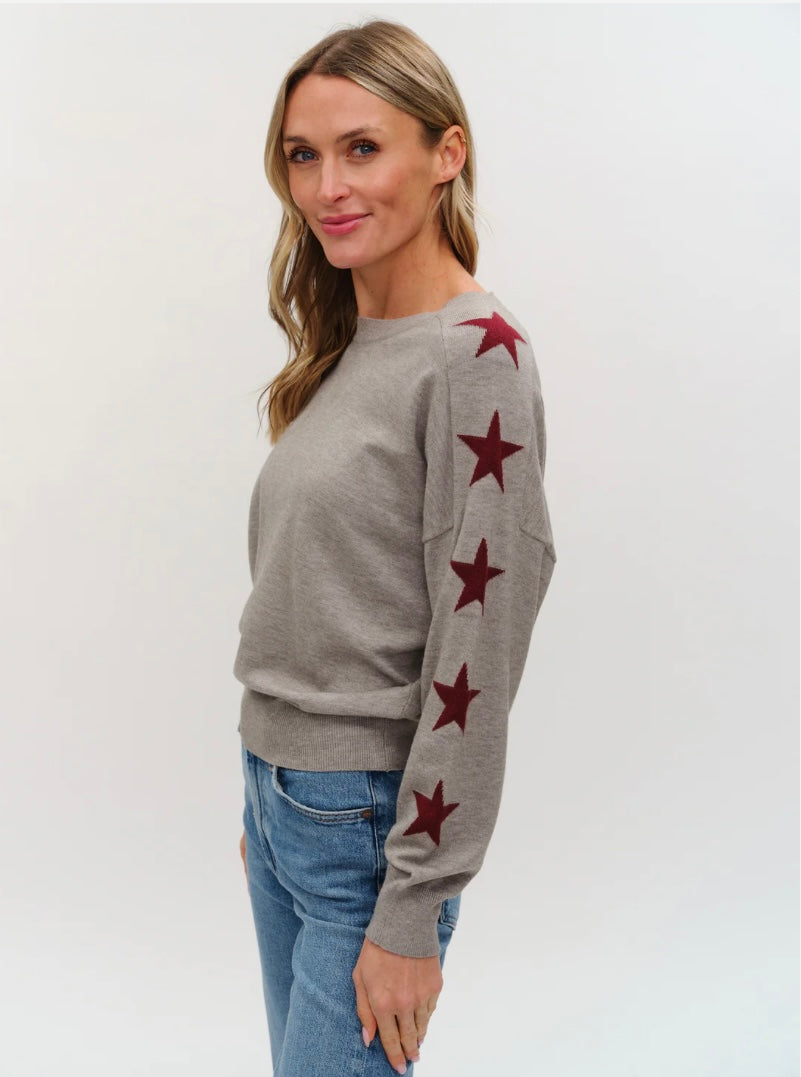 Six Fifty - Maddy Star Sweater - Heather Grey/Burgundy