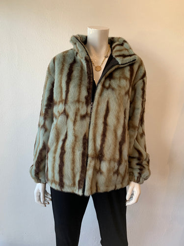 Love Token - Leia Faux Fur Jacket - Green Multi