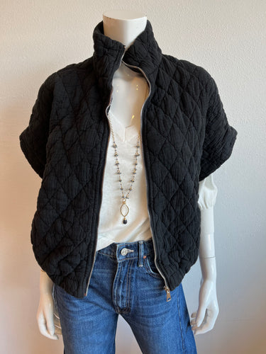 Suzy D - Charleston Quilted Short Sleeve Bomber Jacket - Black