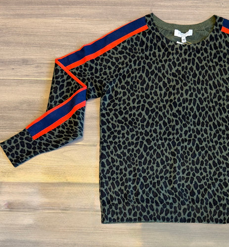 J. Society- Cheetah with Stripe Crew- Olive