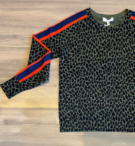 J. Society- Cheetah with Stripe Crew- Olive