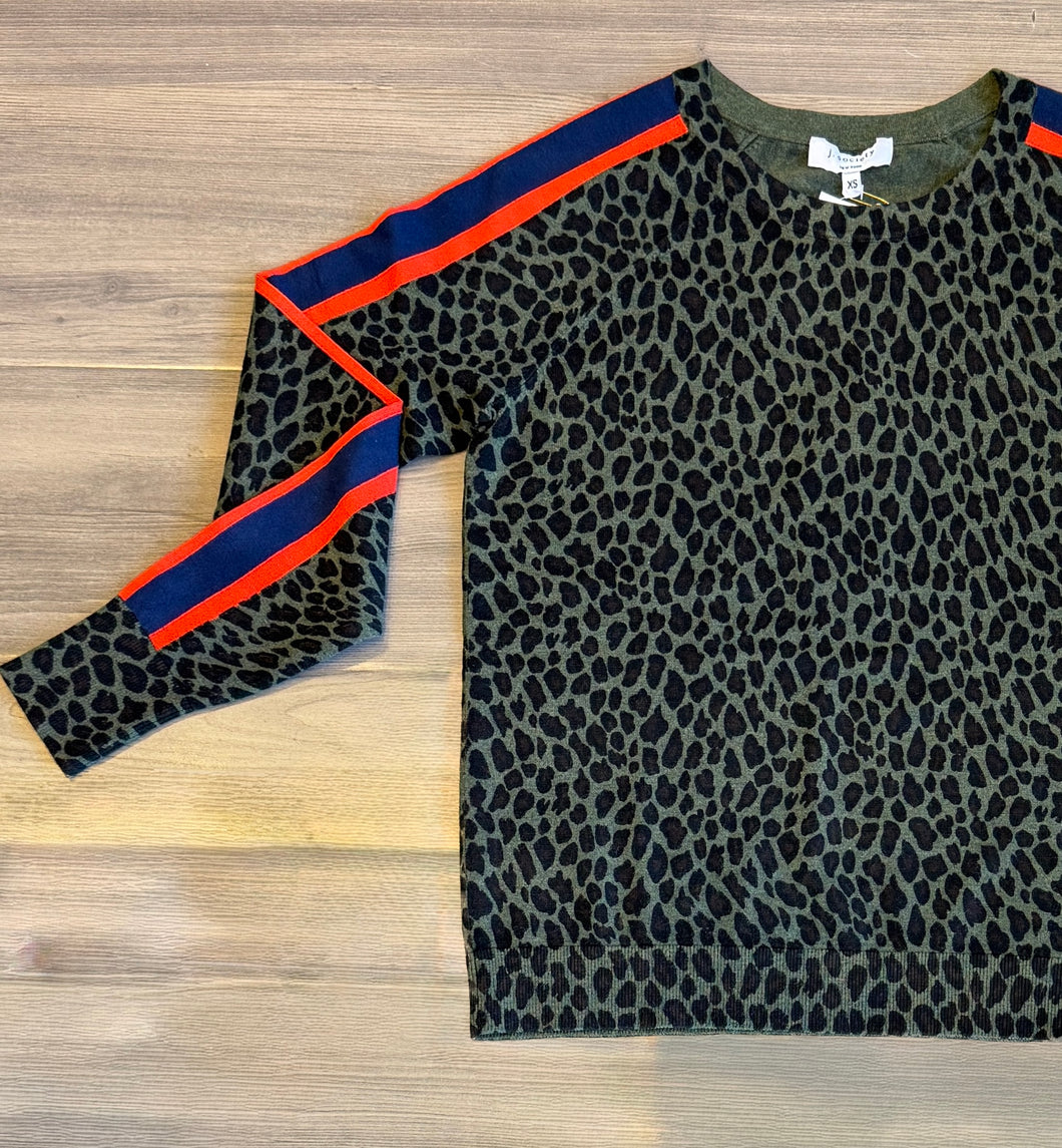 J. Society- Cheetah with Stripe Crew- Olive