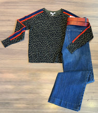 Load image into Gallery viewer, J. Society- Cheetah with Stripe Crew- Olive