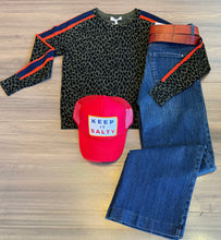 Load image into Gallery viewer, J. Society- Cheetah with Stripe Crew- Olive