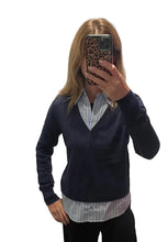 Load image into Gallery viewer, J Society Long Sleeve Twofer - Navy/Stripe