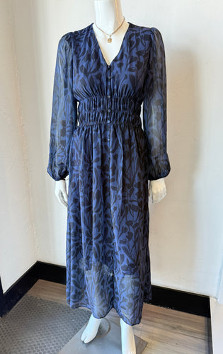 Pinch - Print Button Down Chiffon Maxi Dress - Navy