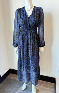 Pinch - Print Button Down Chiffon Maxi Dress - Navy