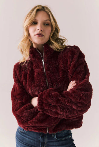 Chaser - Puff Sleeve Faux Fur Jacket - Cabernet