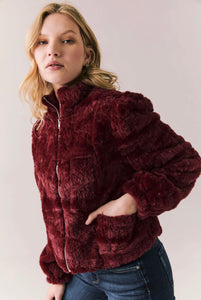 Chaser - Puff Sleeve Faux Fur Jacket - Cabernet