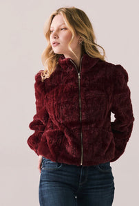 Chaser - Puff Sleeve Faux Fur Jacket - Cabernet