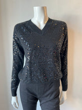 Load image into Gallery viewer, Minnie Rose Cotton/Cashmere Paillette Sequin Sweater- Black