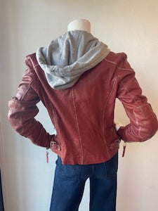 Mauritius - Finja Hooded Leather Jacket - Red