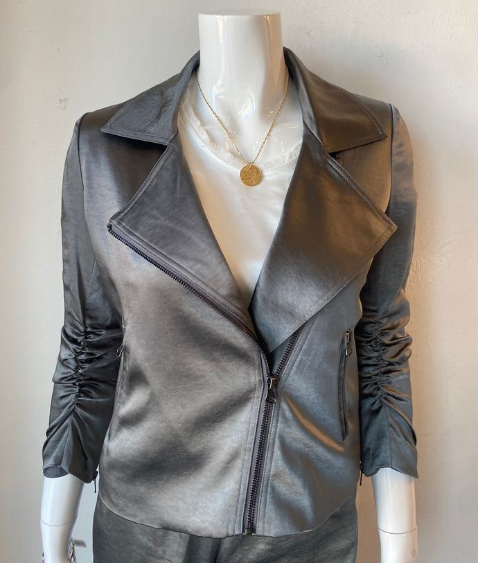 J Society - Rouched Sleeve Moto Jacket - Gunmetal