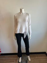 Load image into Gallery viewer, Minnie Rose - Cotton Cashmere Fringe Trim Crew - White