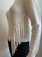 Load image into Gallery viewer, Minnie Rose - Cotton Cashmere Fringe Trim Crew - White