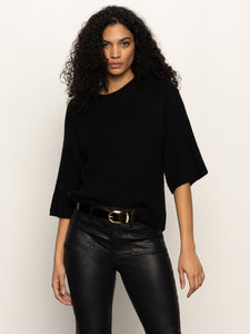 Sanctuary- Ribbed Sweater Tee- Black