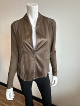 Load image into Gallery viewer, Lola &amp; Sophie- High Neck Metallic Sharkskin Jacket- Olive