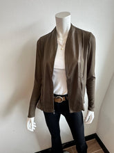 Load image into Gallery viewer, Lola &amp; Sophie- High Neck Metallic Sharkskin Jacket- Olive