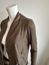 Load image into Gallery viewer, Lola &amp; Sophie- High Neck Metallic Sharkskin Jacket- Olive