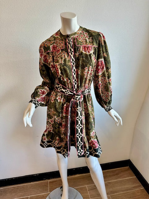 Celina Moon Women's Rosette Floral Long Sleeve Minidress - Natural