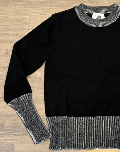 Windsor & White - Plaited Trim Crew Sweater - Black/Ivory