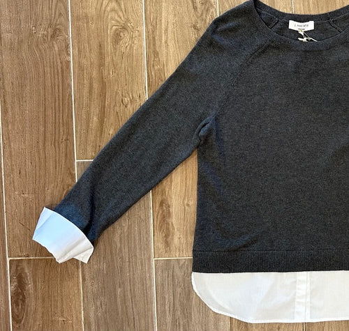J. Society- Crew Neck Twofer- Gunmetal