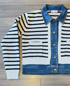 J Society - Stripe Jacket With Denim - Oat/Black