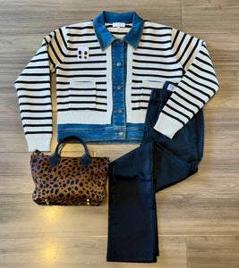 J Society - Stripe Jacket With Denim - Oat/Black