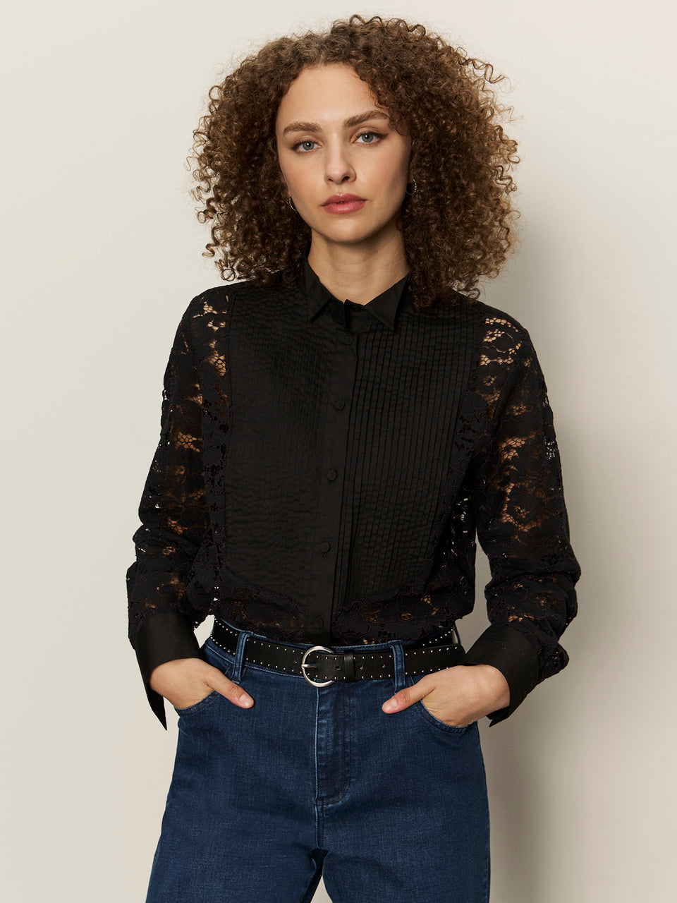 Sanctuary- Serendipity Lace Tux Shirt- Black