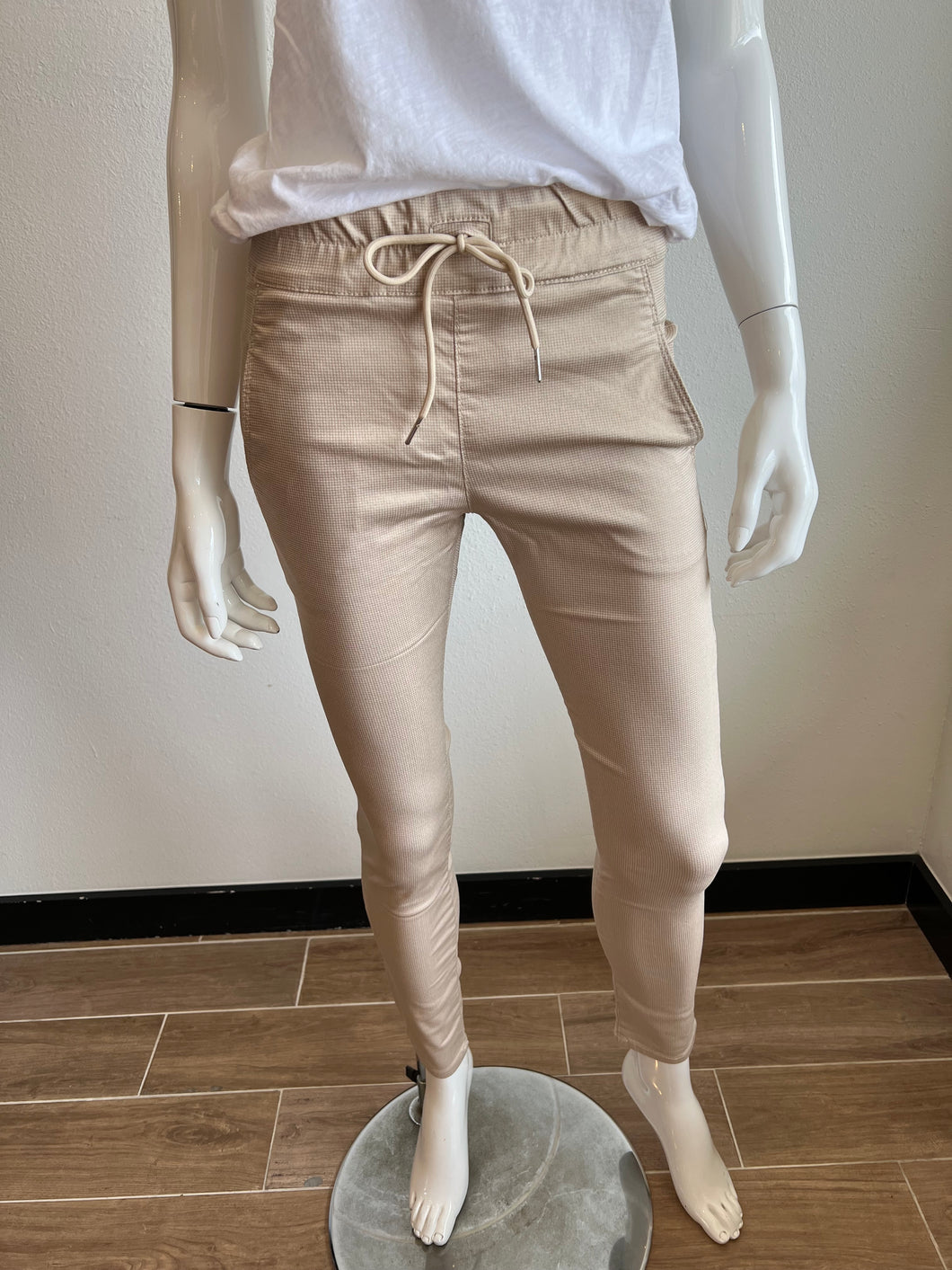 Shely Style Flog Pants - Beige / Gold Check - (MORE Beige, less gold metallic)