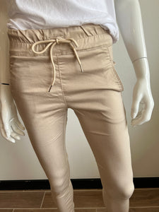 Shely Style Flog Pants - Beige / Gold Check - (MORE Beige, less gold metallic)