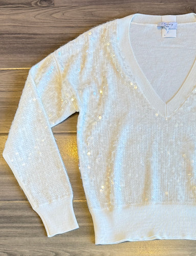 J. Society- Sequin VNeck Sweater- Vanilla