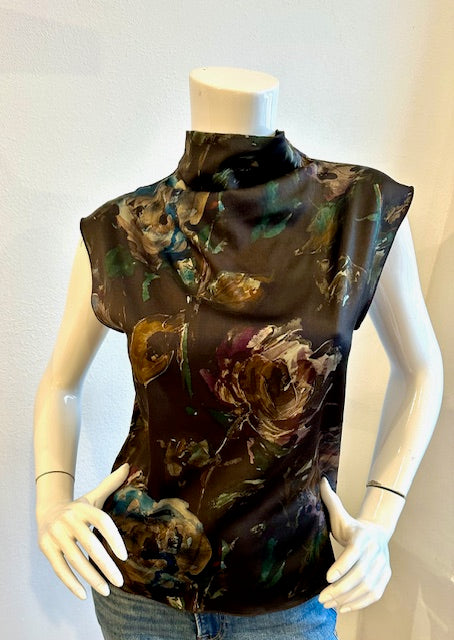 Lola & Sophie- Winter Rose Funnel Neck Top- Chocolate