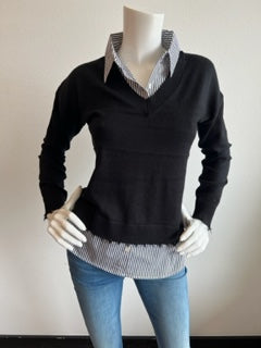 J. Society - Striped V-Neck Layered Sweater - Black