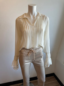 Lola & Sophie - Hammered Chiffon Peasant Top - Beige