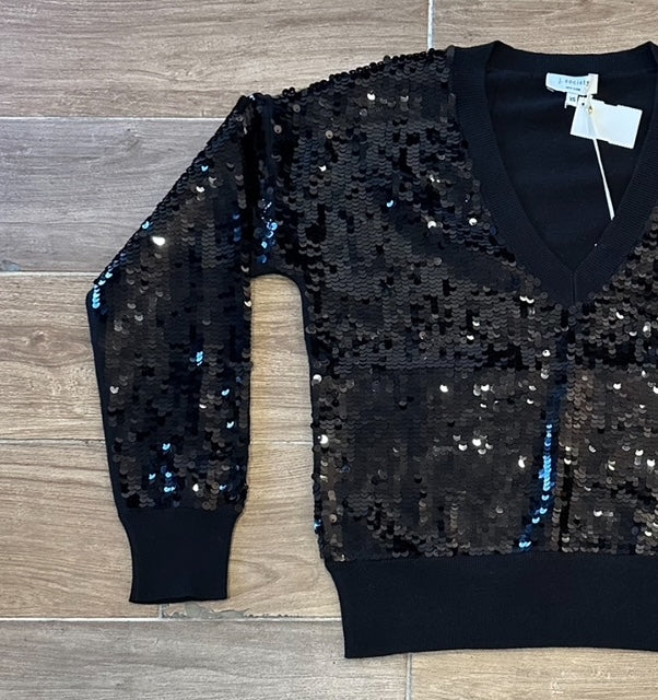 J. Society- Sequin VNeck Sweater- Black