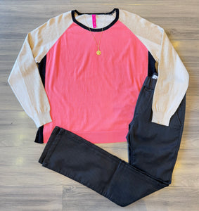 Zake & Plover - Color Block Crew Sweater - Flamingo