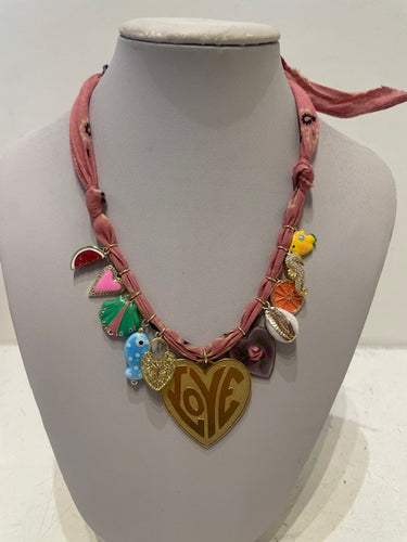 Mandriana - Vintage Bandana Charm Necklace - Blush