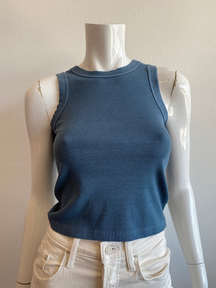 Mila - Ribbed Crop Tank Top - Sky