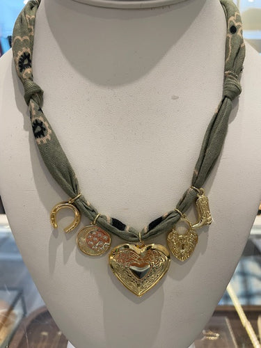 Mandriana - Vintage Bandana Charm Necklace - Sage Green
