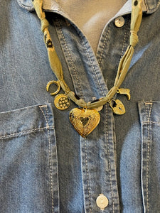 Mandriana - Vintage Bandana Charm Necklace - Sage Green