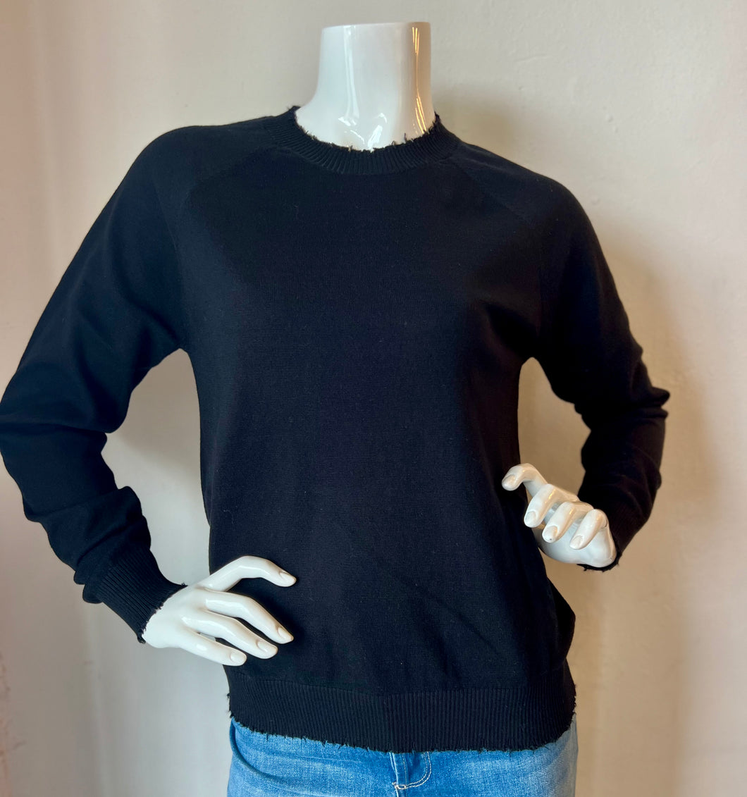Minnie Rose - Cotton / Cashmere Distressed Crew - Navy