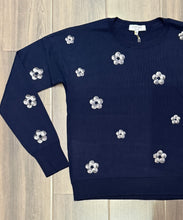 Load image into Gallery viewer, J Society - Sequin Flower Sweater - Navy/Silver
