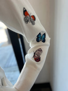 J Society - Butterfly Embroidered Crew  - White