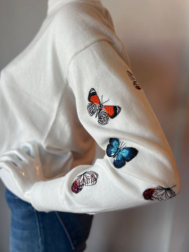 J Society - Butterfly Embroidered Crew  - White