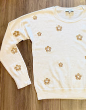Load image into Gallery viewer, J Society - Sequin Flower Sweater - White/Gold