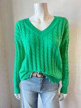 Load image into Gallery viewer, J Society Cable V-Neck Distressed Sweater- Clover