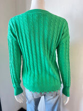 Load image into Gallery viewer, J Society Cable V-Neck Distressed Sweater- Clover